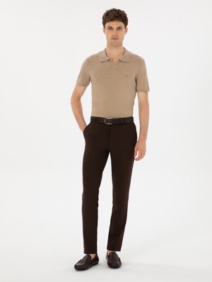 Cacharel Erkek Kahverengi Slim Fit Kanvas Pantolon 50319449-VR029