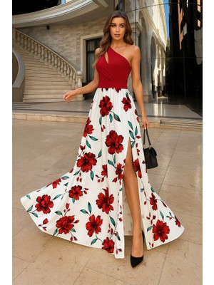 Gökyüzü Moda Kadın Tek Omuzdan Askılı Damla Detaylı Üst Dalgıç Alt Süprem Maxi Elbise