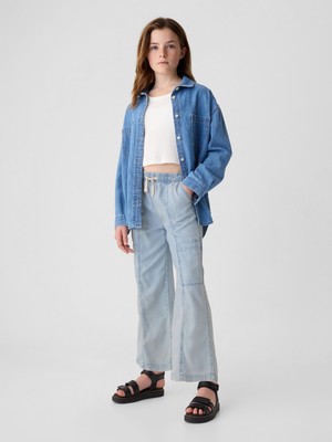 Gap Kız Çocuk Mavi High Rise Pull-On Denim Kargo Jean Pantolon