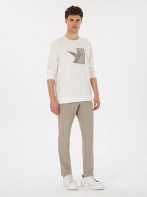 Cacharel Erkek Bej Slim Fit Yün Karışımlı Kanvas Pantolon 50308721-VR011