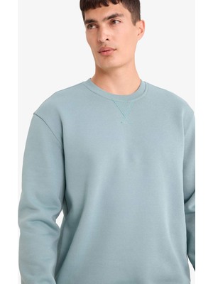 DeFacto Regular Fit Bisiklet Yaka Basic Düz Kalın Sweatshirt T3777AZ25AU