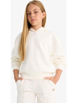 DeFacto Relax Fit Kapüşonlu Basic Düz Sweatshirt Kız Çocuk F0008A825AU