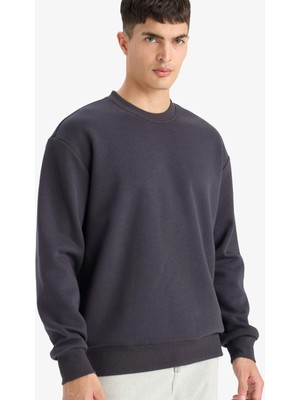 DeFacto Relax Fit Bisiklet Yaka Kalın İçi Yumuşak Tüylü Basic Düz Sweatshirt T5139AZ25AU