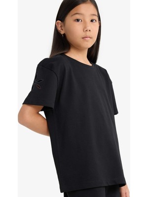 DeFacto Overshirt Fit Bisiklet Yaka Brode Kısa Kollu Tişört Kız Çocuk G1708A825AU