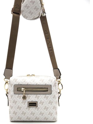 Silver & Polo Silver Polo SP1038 Kadın Çapraz Çanta Monogram Bej-Kum