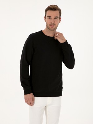 Cacharel Erkek Siyah Regular Fit %100 Pamuk 3 İplik Bisiklet Yaka Sweatshirt 50318974-VR046