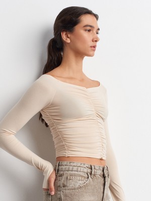 32089 Omuzları Açık Büzgülü Top-Taş