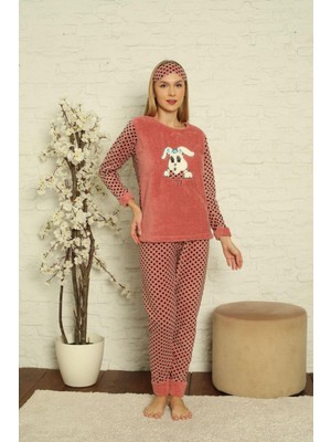 Kadın Uzun Kollu Alt Polar Üst Kışlık Pijama Takımı  02127
