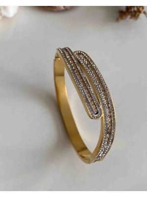 Gold Taşlı Asimetrik Model Çelik Kelepçe 17-18 cm