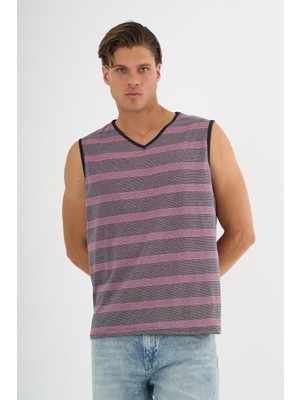 V Yaka Çizgili Kolsuz T-Shirt