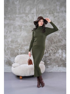 Fitilli Triko Elbise Haki