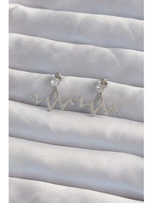 Bfs Pirinç Gümüş Renk Zirkon Taşlı Zikzak Küpe