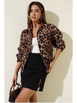 Leopar Desenli Astarlı Ceket Siyah T1192