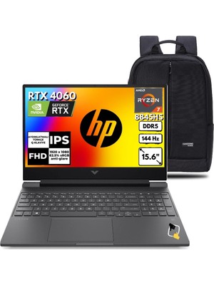 Hp Victus Gaming Laptop 15-FB3008NT Amd Ryzen 7-8845HS 32GB 512GB RTX4060 144Hz 15.6 Windows 11 Pro B82N5EA+SNERTECH Çanta