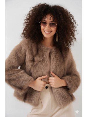 Kadın Bisküvi Içi Astarlı Peluş Kürk Mont HZL25W-BD152251