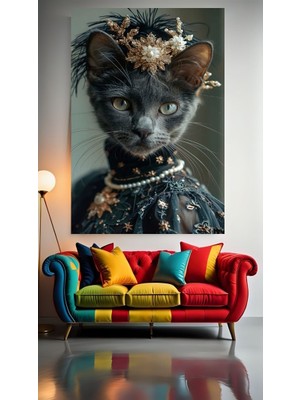 Özkacar Group Kedi Hanım V20 Ev Duvar Salon Güzellik Salonu Ofis Dükkan Dekarasyon Kanvas Tablo