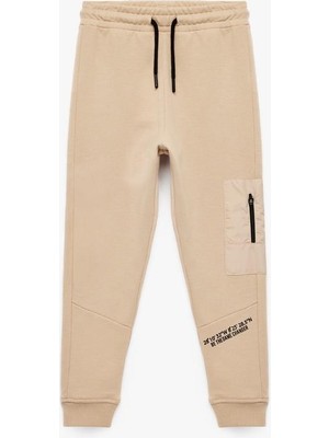 Erkek Çocuk Üç Iplik Şardonlu Baskılı Fermuar Cepli Beli Bağcıklı Jogger Eşofman Altı  (Aw 25)