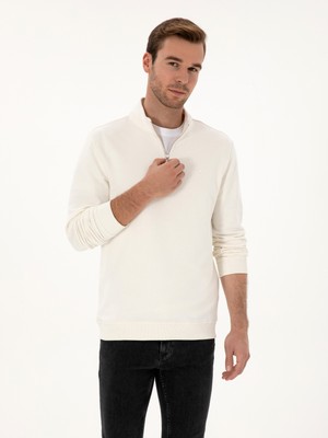 Cacharel Erkek Ekru Regular Fit %100 Pamuk Yarım Fermuarlı Sweatshirt 50318959-VR019