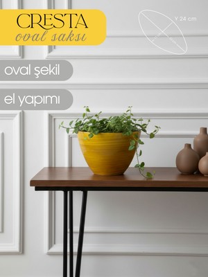 Cresta Seramik Oval Koyu Sarı Saksı 45*20*35CM