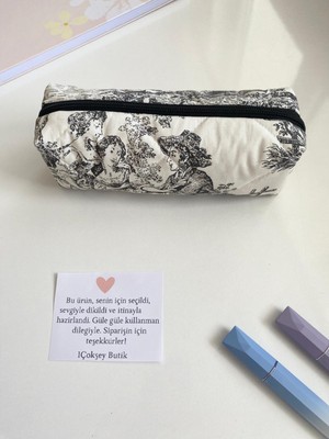 Vintage Desenli Kalem Kutusu , Kalemlik, Yumuşak Form, Astarlı ,elyaf Dolgulu - (21*7*6cm)