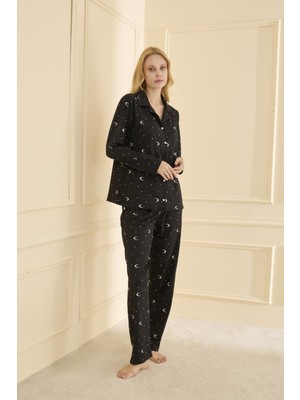Kadın Pijama Takımı Uzun Kol Önden Düğmeli