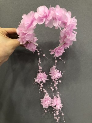 Pembe Lazer Çiçekli Taç