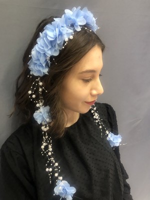 Bebe Mavi Lazer Çiçekli Taç