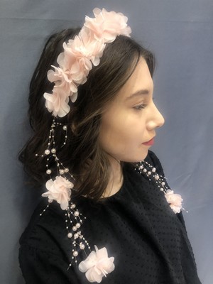 Somon Tüllü Lazer Çiçekli Taç