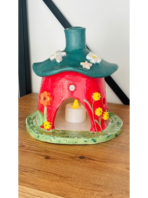 Renkli Seramik Hobbit Ev Mumluk - Sıcak ve Şık Dekorasyon Parçası