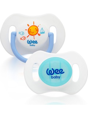 Wee Baby 2'li Gece Gündüz Damaklı Silikon Emzik 0-6 Ay (Saklama Kabı Hediyeli) Mavi