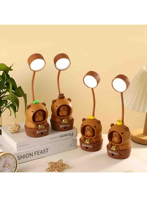 Capybara 360° Dönen Masa Lambası USB Kablosu Pakete Dahil Şarjlı LED Işıklı Çocuk Abajur Seti
