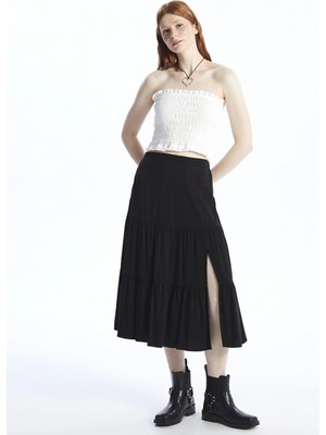 Xsıde Siyah Kadın Beli Lastikli Düz Etek