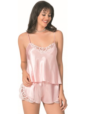 Somon Saten Babydoll Şort Takımı