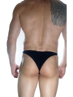 Erkek  Arkası Büzgülü Siyah Brazillian Slip