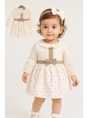 Kız Bebek Dantel Yaka Fiyonklu  Elbise - 1003K