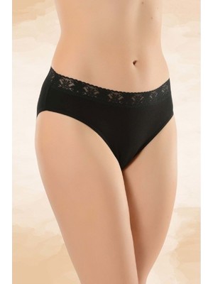 Belinay Kadın 12'li Beli Dantelli Siyah Modal Külot Set