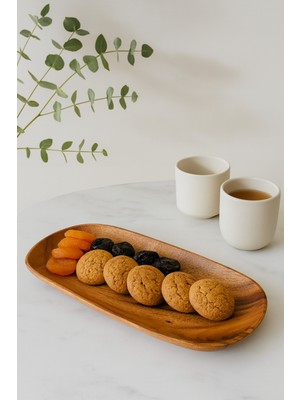 Oval Ahşap Sunum Tabağı Çerezlik – Kahvaltı, Kurabiye ve Atıştırmalık Servis Tabağı 35 cm