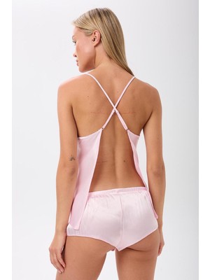 Saten Ip Askılı Sırt Dekolteli Brazillian Şort Gecelik Takımı