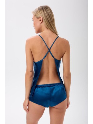 Saten Ip Askılı Sırt Dekolteli Brazillian Şort Gecelik Takımı