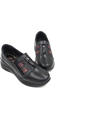 De Scario 293 Deri Kadın Comfort Ayakkabı - Siyah