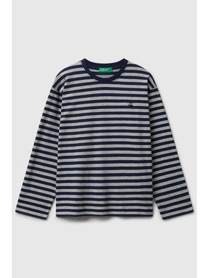 United Colors Of Benetton Erkek Çocuk 3FNLC10QB-25K  Uzun Kol Çizgili Tshirt Gri