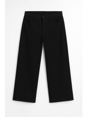 Kadın Yüksek Bel %100 Pamuk Wide Leg Siyah Jean Pantolon
