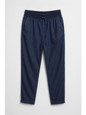 Kadın Beli Lastikli Straight Fit Ince Mavi Jean Pantolon