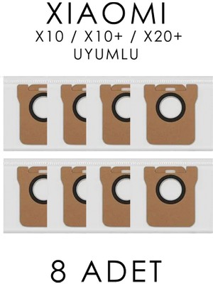 Kleen Xiaomi X10 / X20 Uyumlu Yedek Toz Torbası 8 Adet Kumaş Malzeme ile Hepa Filtreli