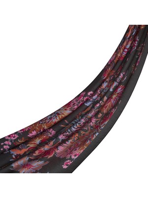 Ipekevi Desenli Tensoft Şal - Kasımpatı Desenli - Acı Kahve Fuşya