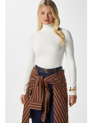 Kadın Feel Lux Touch Dik Yaka Ekru Uzun Kol Soft Bluz