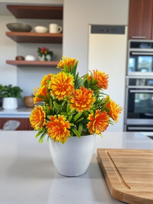 Yapay Çiçek Masa Üstü Dekor 18 cm Dekoratif Masa Süsü Plastik Saksıda Küçük Yapay Çiçek Ev Süsleri