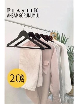 Ahşap Görünüm Plastik Askı 20 Adet Siyah