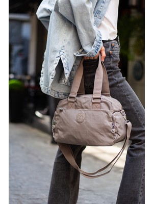 Çok Cepli Kadın Omuz Çantası Orta Boy Günlük HV3030 Vizon