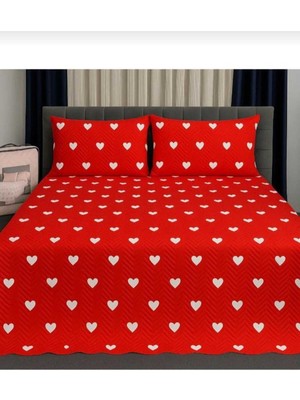 Ultrasonic Kapitone Yatak Örtüsü Takımı – Çift Kişilik | Kırmızı Renk, Yumuşak Dokulu, 3 Parça Set